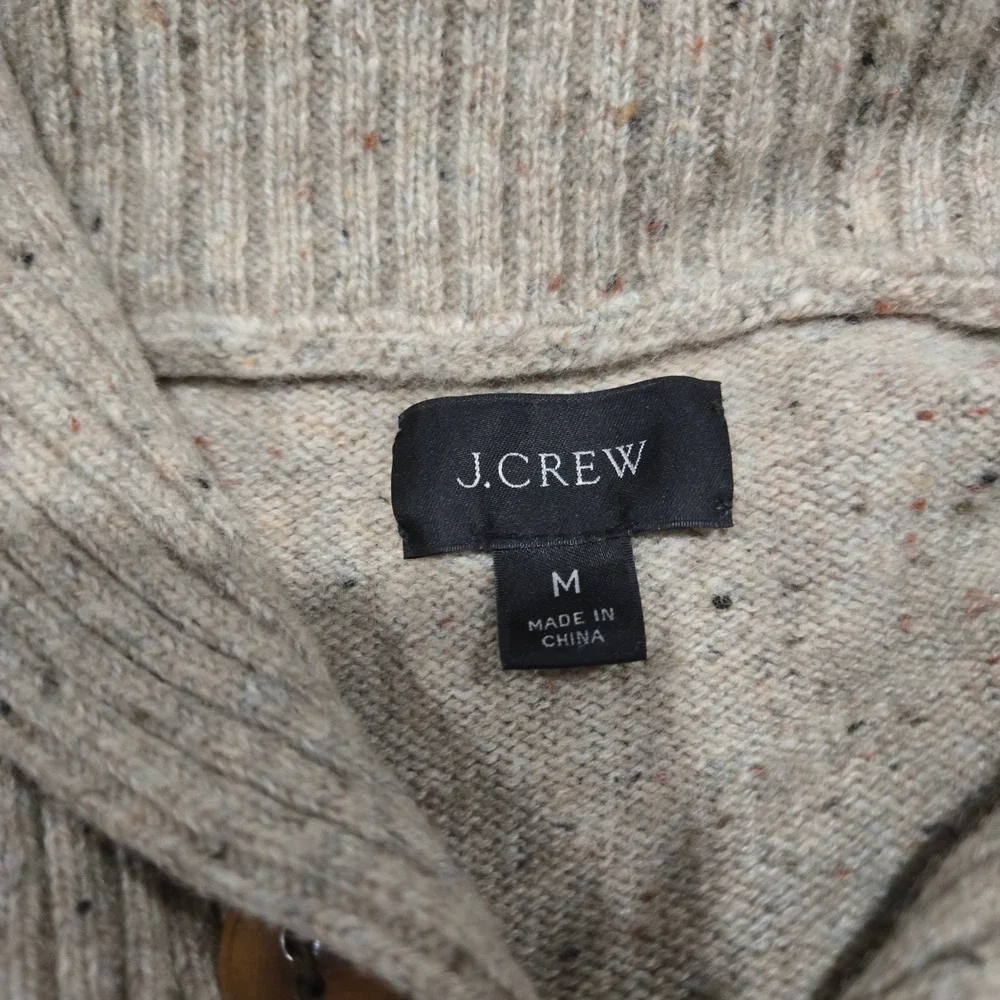 J.Crew Sweater Mens Medium Beige Merino Wool Donegal Shawl‎ Neck Pullover Knit